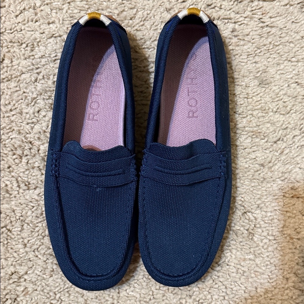 Rothy's Navy Blue Flats with Yellow and White Accents